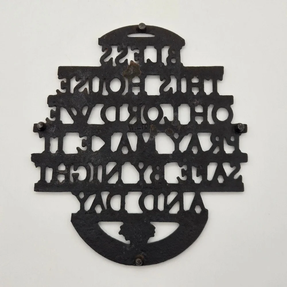 Wilton Cast Iron Trivet Bless This‎ House Prayer Black Gold Vintage Decor